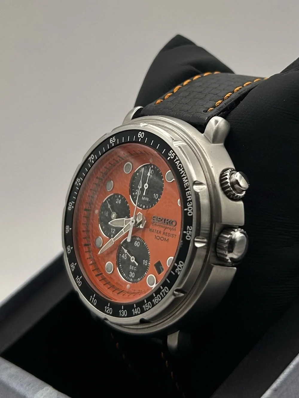 Seiko Italian Tuna Men’s Orange Dial Silver Case Chronograph Quartz 47mm Watch